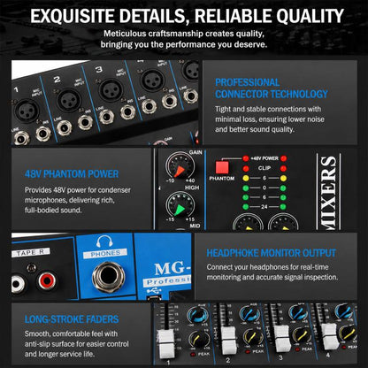 MG-04 4-Channel Multi-function Professional Bluetooth Live Streaming Recording Mixer, EU Plug, UK Plug, US Plug