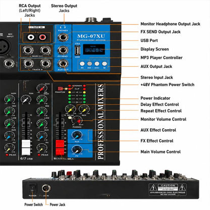 MG-04 4-Channel Multi-function Professional Bluetooth Live Streaming Recording Mixer, EU Plug, UK Plug, US Plug