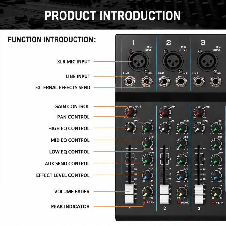 MG-07 7-Channel Multi-function Professional Bluetooth Live Streaming Recording Mixer, EU Plug, UK Plug, US Plug
