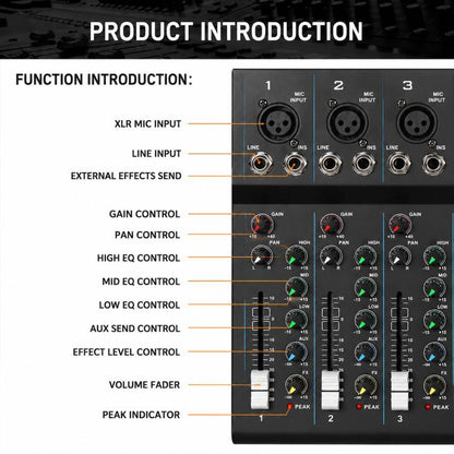MG-07 7-Channel Multi-function Professional Bluetooth Live Streaming Recording Mixer, EU Plug, UK Plug, US Plug
