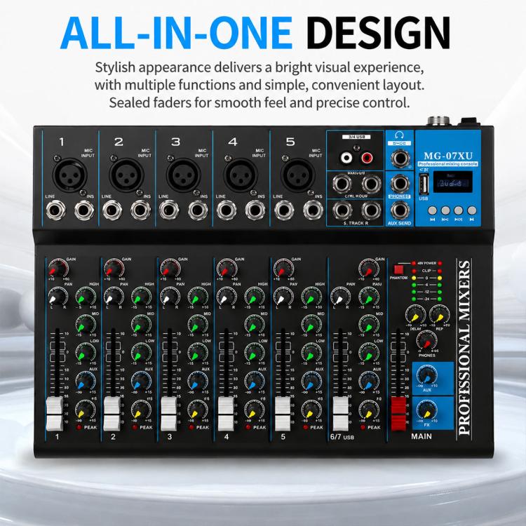 MG-07 7-Channel Multi-function Professional Bluetooth Live Streaming Recording Mixer, EU Plug, UK Plug, US Plug