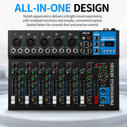 MG-07 7-Channel Multi-function Professional Bluetooth Live Streaming Recording Mixer, EU Plug, UK Plug, US Plug