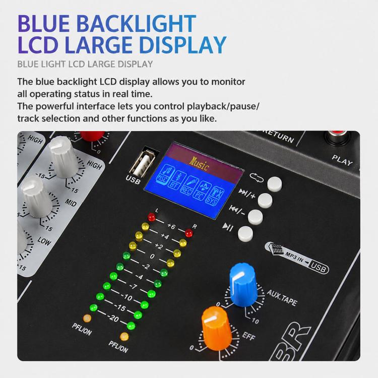 CT-6 6-Channel Professional Bluetooth Mixer with Amplifier, EU Plug, UK Plug, US Plug
