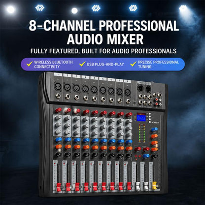 CT-8 8-Channel Professional Bluetooth Mixer USB Sound Card, EU Plug, UK Plug, US Plug
