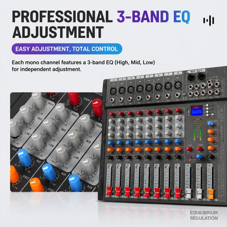 CT-8 8-Channel Professional Bluetooth Mixer USB Sound Card, EU Plug, UK Plug, US Plug
