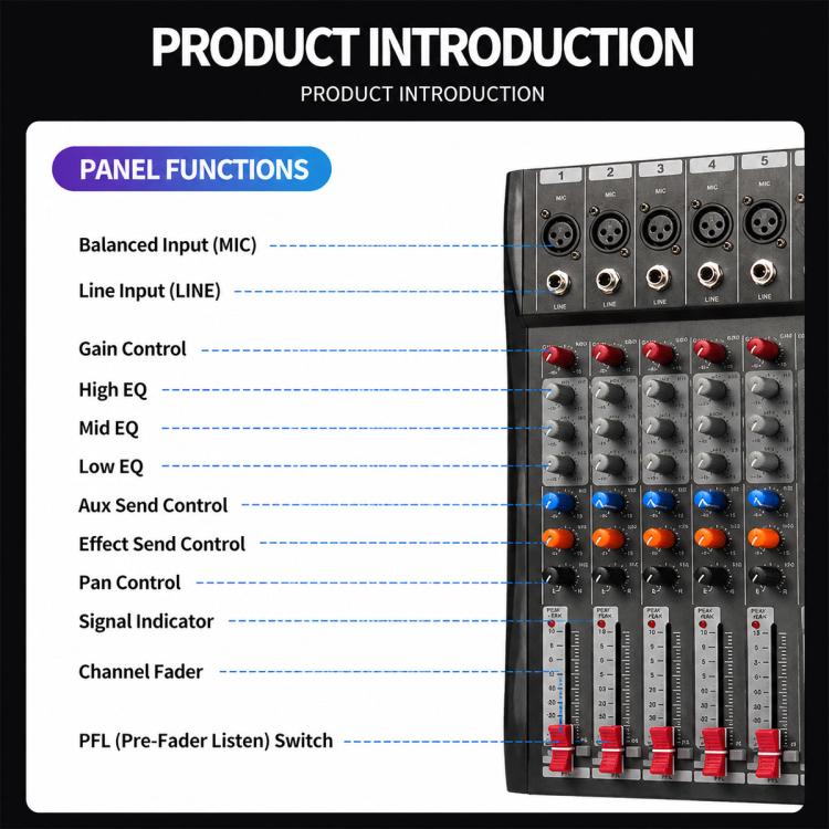 CT-8 8-Channel Professional Bluetooth Mixer USB Sound Card, EU Plug, UK Plug, US Plug
