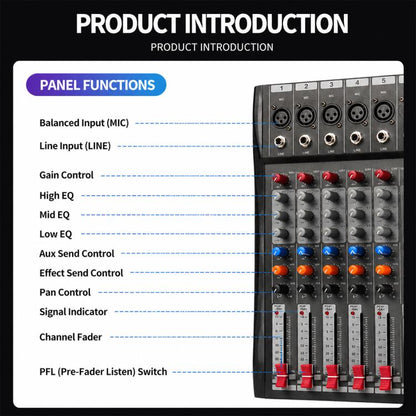 CT-8 8-Channel Professional Bluetooth Mixer USB Sound Card, EU Plug, UK Plug, US Plug