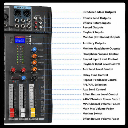 CT-12 12-Channel Professional Bluetooth Recording Live Streaming Mixer, EU Plug, UK Plug, US Plug