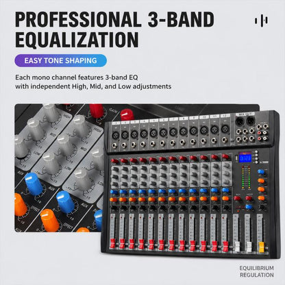 CT-12 12-Channel Professional Bluetooth Recording Live Streaming Mixer, EU Plug, UK Plug, US Plug