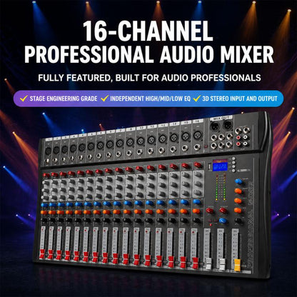 CT-16 16-Channel Professional Bluetooth Recording Mixer KTV Sound System, EU Plug, UK Plug, US Plug