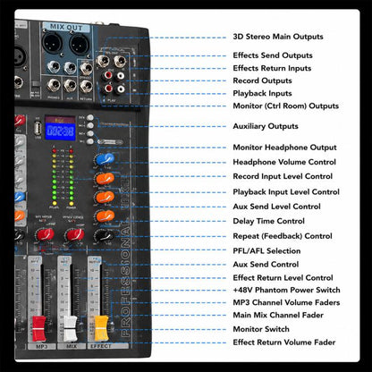 CT-16 16-Channel Professional Bluetooth Recording Mixer KTV Sound System, EU Plug, UK Plug, US Plug