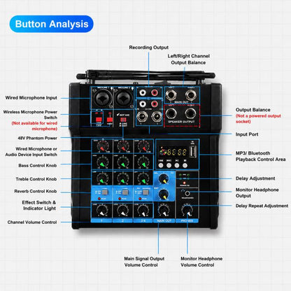 G4D 4-Channel Multi-function Professional Bluetooth Mixer with Amplifier & Microphone, Standard Black Microphone, Standard Gold Microphone, Rechargeable Microphone