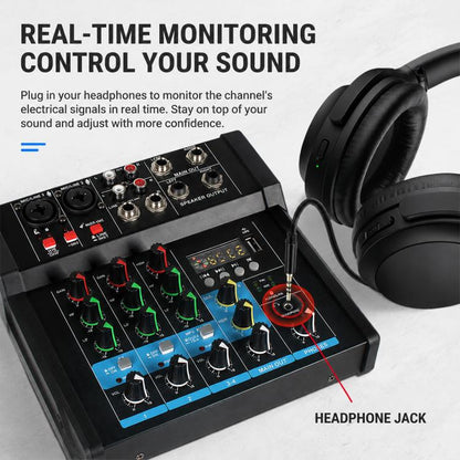 G4D 4-Channel Multi-function Professional Bluetooth Mixer with Amplifier & Microphone, Standard Black Microphone, Standard Gold Microphone, Rechargeable Microphone