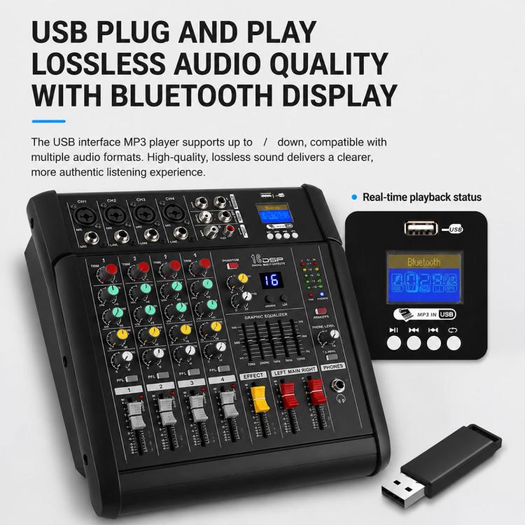 402D 4-Channel Multi-function Professional Bluetooth Mixer with Amplifier, EU Plug, UK Plug, US Plug