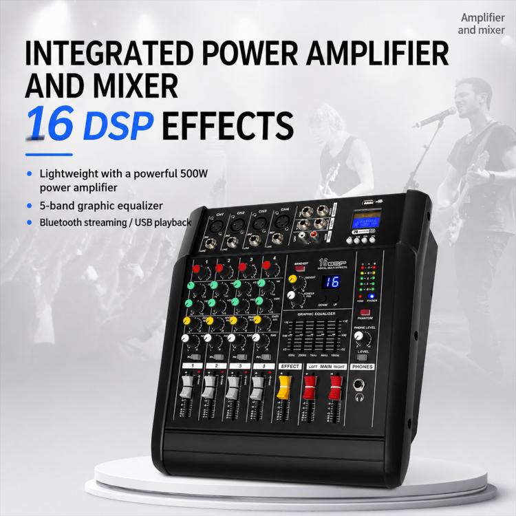 602D 6-Channel Multi-function Professional Bluetooth Mixer with Amplifier, EU Plug, UK Plug, US Plug