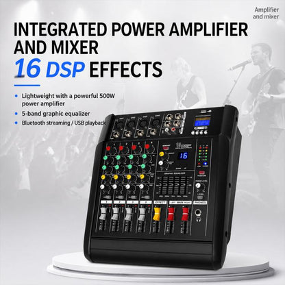 602D 6-Channel Multi-function Professional Bluetooth Mixer with Amplifier, EU Plug, UK Plug, US Plug