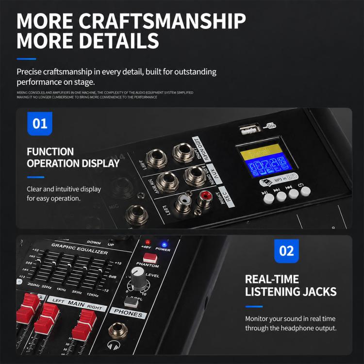 602D 6-Channel Multi-function Professional Bluetooth Mixer with Amplifier, EU Plug, UK Plug, US Plug