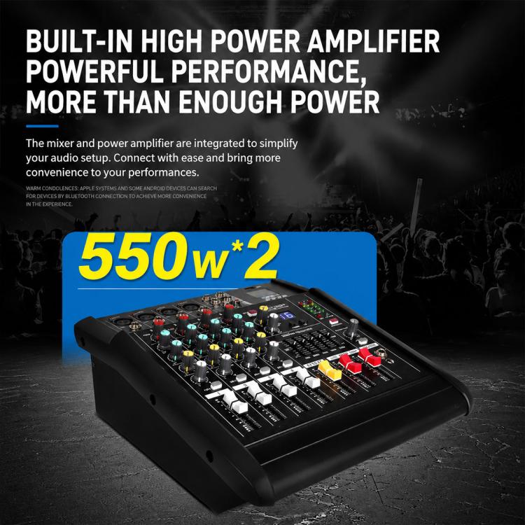 602D 6-Channel Multi-function Professional Bluetooth Mixer with Amplifier, EU Plug, UK Plug, US Plug