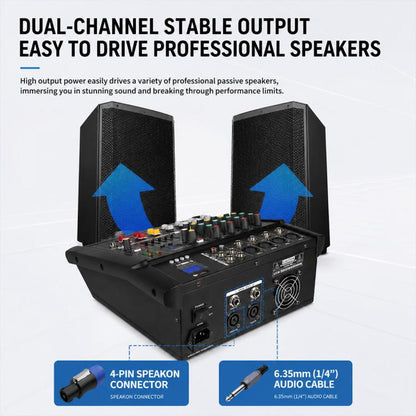 602D 6-Channel Multi-function Professional Bluetooth Mixer with Amplifier, EU Plug, UK Plug, US Plug