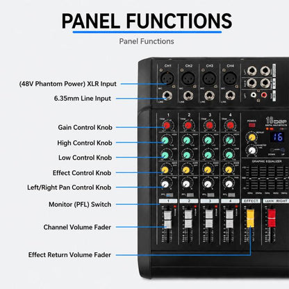 802D 8-Channel Multi-function Professional Bluetooth Mixer with Amplifier, EU Plug, UK Plug, US Plug