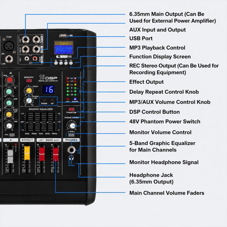 802D 8-Channel Multi-function Professional Bluetooth Mixer with Amplifier, EU Plug, UK Plug, US Plug