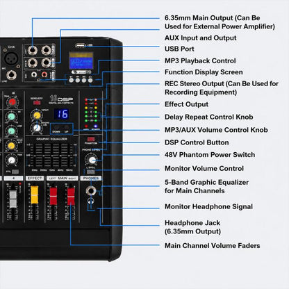 802D 8-Channel Multi-function Professional Bluetooth Mixer with Amplifier, EU Plug, UK Plug, US Plug