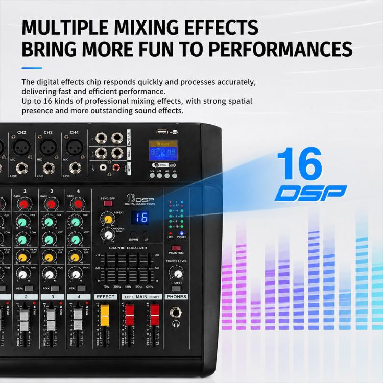 802D 8-Channel Multi-function Professional Bluetooth Mixer with Amplifier, EU Plug, UK Plug, US Plug