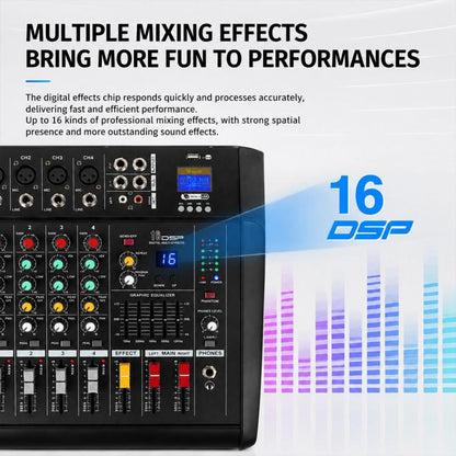 1202D 12-Channel Multi-function Professional Bluetooth Mixer with Amplifier, EU Plug, UK Plug, US Plug