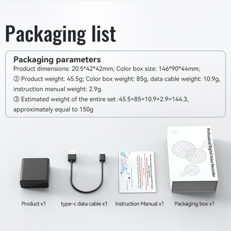 Q65A Long Standby Magnetic Smart Voice Recorder Supports AIREC-APP, 4GB, 8GB, 16GB, 32GB, 64GB, 128GB, 256GB
