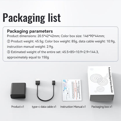 Q65A Long Standby Magnetic Smart Voice Recorder Supports AIREC-APP, 4GB, 8GB, 16GB, 32GB, 64GB, 128GB, 256GB