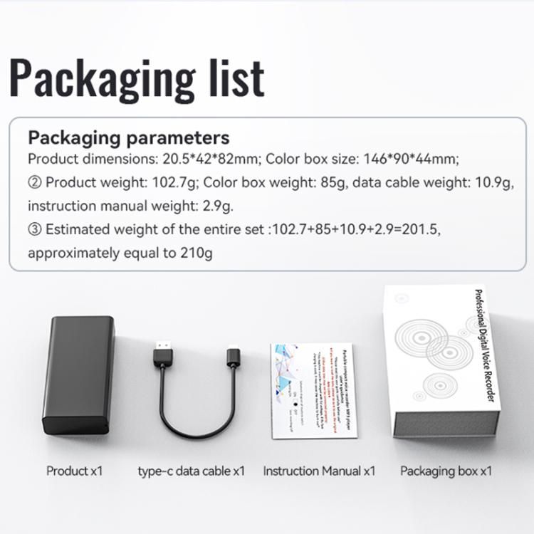 Q65A+ Ultra-Long Standby Magnetic Smart Voice Recorder Supports AIREC-APP, 4GB, 8GB, 16GB, 32GB, 64GB, 128GB, 256GB