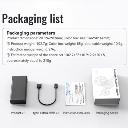 Q65A+ Ultra-Long Standby Magnetic Smart Voice Recorder Supports AIREC-APP, 4GB, 8GB, 16GB, 32GB, 64GB, 128GB, 256GB