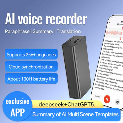 Q65A+ Ultra-Long Standby Magnetic Smart Voice Recorder Supports AIREC-APP, 4GB, 8GB, 16GB, 32GB, 64GB, 128GB, 256GB