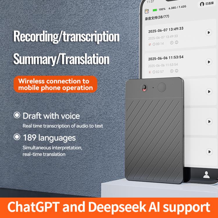 A3 Dual-key Twill Texture Ultra-thin AI Smart Voice Recorder Support AIREC-APP, 8GB, 16GB, 32GB, 64GB, 128GB, 256GB