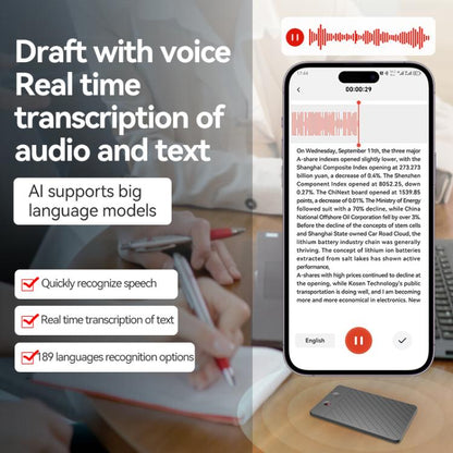 A3 Dual-key Twill Texture Ultra-thin AI Smart Voice Recorder Support AIREC-APP, 8GB, 16GB, 32GB, 64GB, 128GB, 256GB