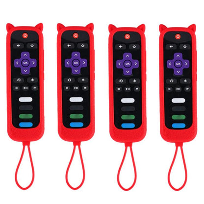 XDcase 4pcs Cute Cat Ears Silicone Protective Case with Mini Strap, For TCL Roku TV Remote