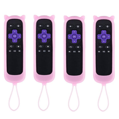 XDcase 4pcs Cute Cat Ears Silicone Protective Case with Mini Strap, For TCL Roku TV Remote