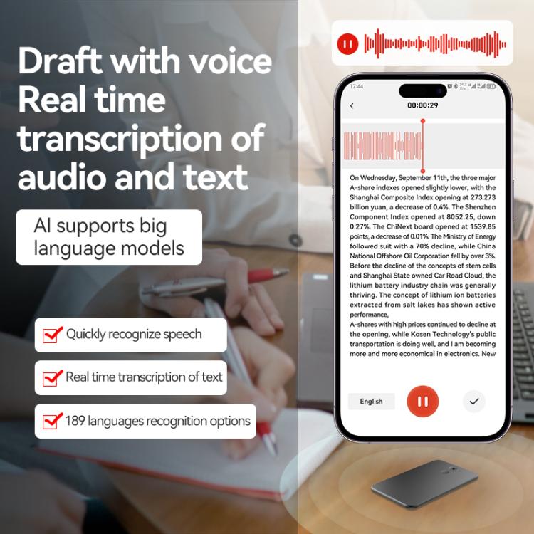 A3 Vertical Dual-key Ultra-thin AI Smart Voice Recorder Support AIREC-APP, 8GB, 16GB, 32GB, 64GB, 128GB, 256GB