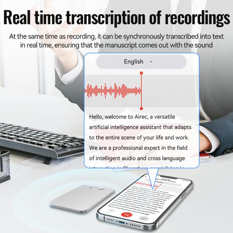 A3 Dual-key Voiceprint Ultra-thin AI Smart Voice Recorder Support AIREC-APP, 8GB, 16GB, 32GB, 64GB, 128GB, 256GB