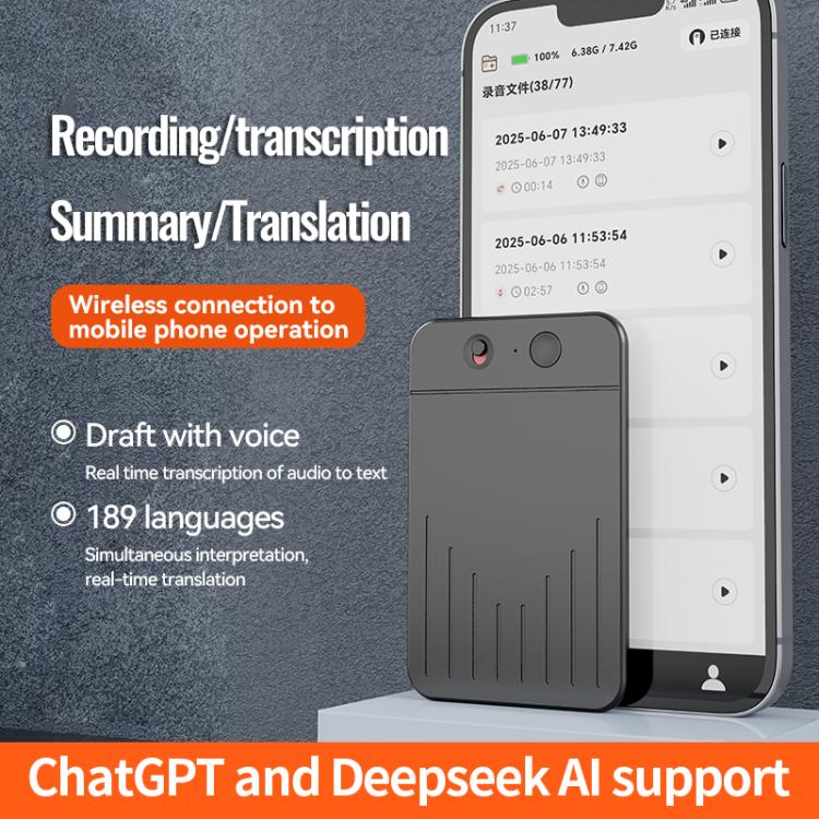 A3 Dual-key V-stripe Texture Ultra-thin AI Smart Voice Recorder Support AIREC-APP, 8GB, 16GB, 32GB, 64GB, 128GB, 256GB