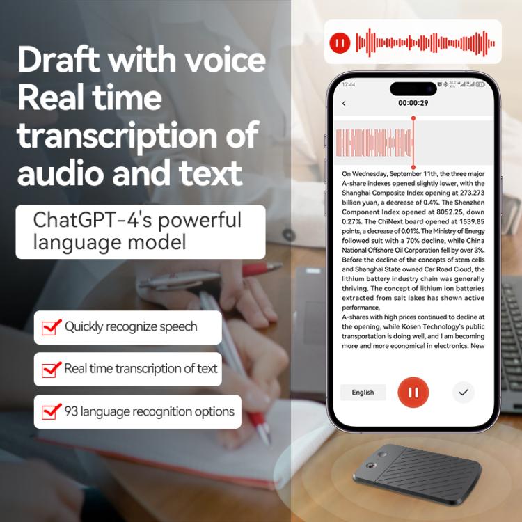 A3 Dual-key Arc-Frame Twill Texture Ultra-thin AI Smart Voice Recorder Support AIREC-APP, 8GB, 16GB, 32GB, 64GB, 128GB, 256GB