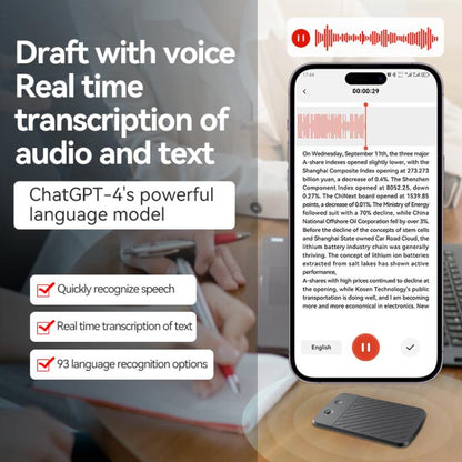 A3 Dual-key Arc-Frame Twill Texture Ultra-thin AI Smart Voice Recorder Support AIREC-APP, 8GB, 16GB, 32GB, 64GB, 128GB, 256GB