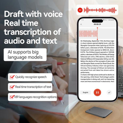 A3 One-key V-stripe Texture Ultra-thin AI Smart Voice Recorder Support AIREC-APP, 8GB, 16GB, 32GB, 64GB, 128GB, 256GB