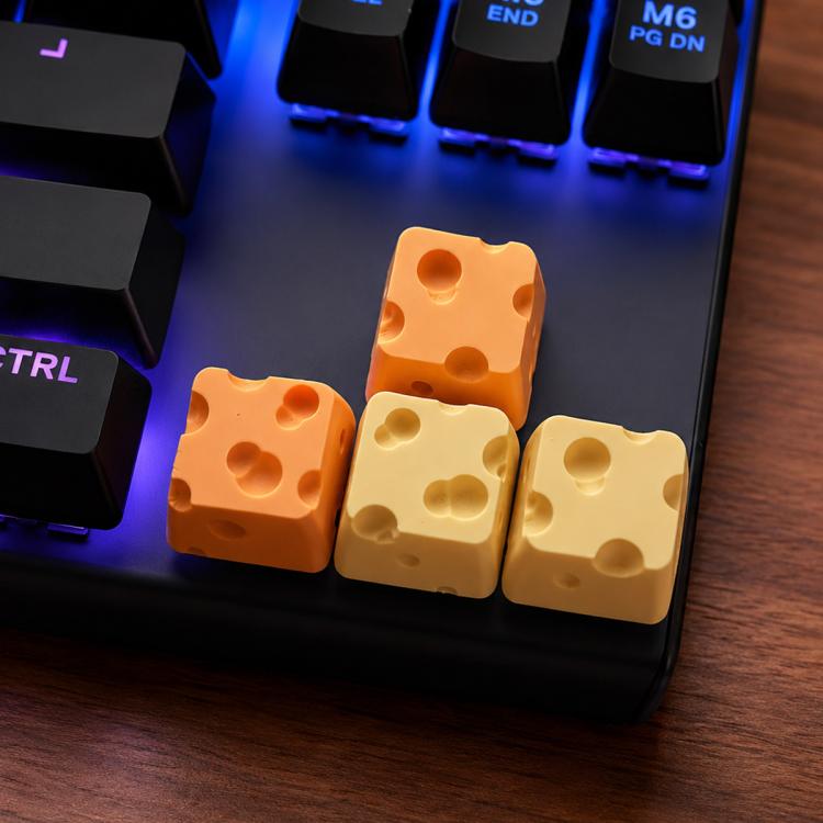 4-key Creative 3D Cheese Themed Cross-Stem Keycap