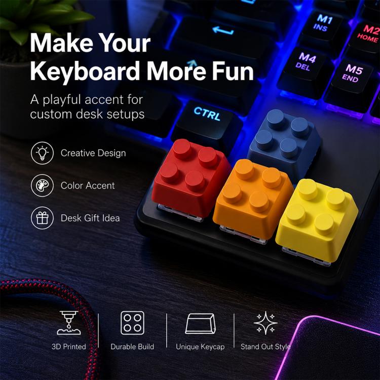 4-key Creative 3D Building Blocks Cross-Stem Keycap