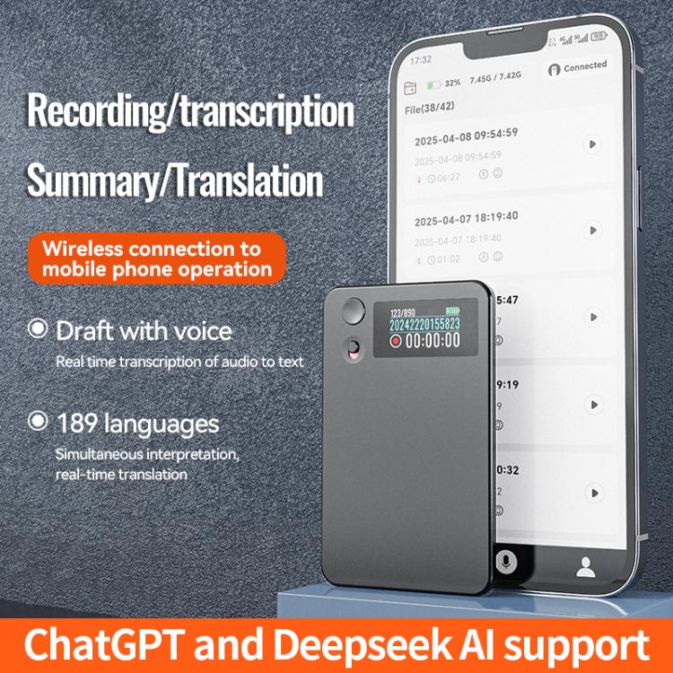 A3P 0.96-inch Right Display Ultra-thin AI Smart Voice Recorder Support AIREC-APP, 8GB, 16GB, 32GB, 64GB, 128GB, 256GB