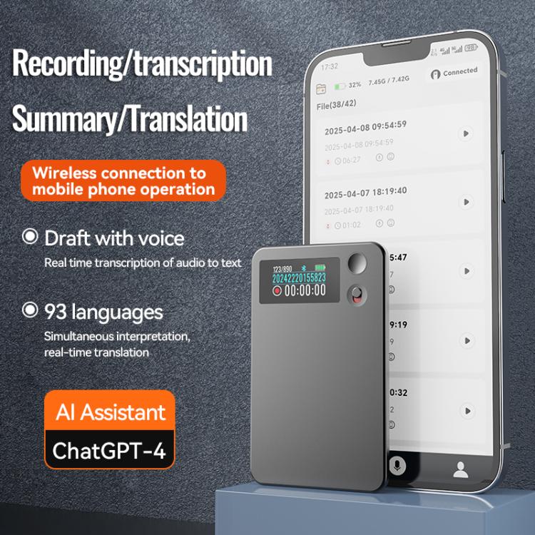 A3P 0.96-inch Left Display Dual-key Ultra-thin AI Smart Voice Recorder Support AIREC-APP, 8GB, 16GB, 32GB, 64GB, 128GB, 256GB