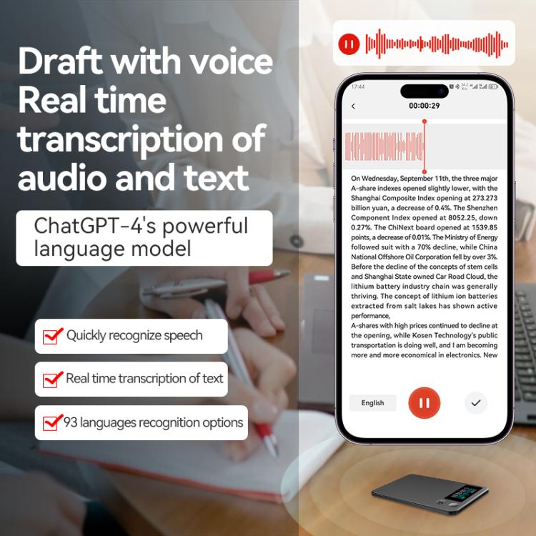 A3P 0.96-inch Left Display Dual-key Ultra-thin AI Smart Voice Recorder Support AIREC-APP, 8GB, 16GB, 32GB, 64GB, 128GB, 256GB