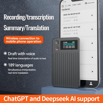 A3P 0.96-inch Right Display Stripe Texture Ultra-thin AI Smart Voice Recorder Support AIREC-APP, 8GB, 16GB, 32GB, 64GB, 128GB, 256GB
