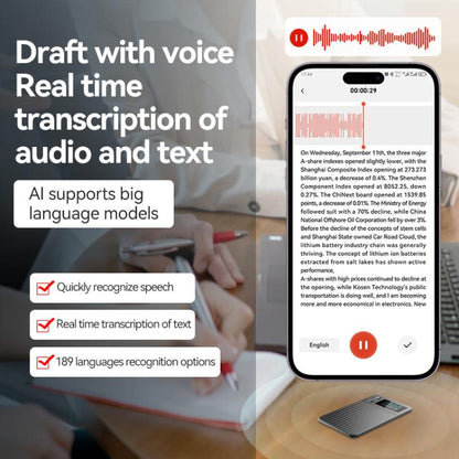 A3P 0.96-inch Right Display Stripe Texture Ultra-thin AI Smart Voice Recorder Support AIREC-APP, 8GB, 16GB, 32GB, 64GB, 128GB, 256GB